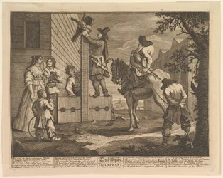Hudibras Triumphant Dwanaście dużych ilustracji dla Samuela Butlersa Hudibras, płyta 4, 1725-68.