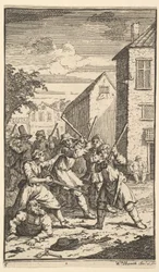Hudibras Vanquished przez Trulla Seventeen Małe ilustracje dla Samuela Butlersa Hudibr..., 1721-26.