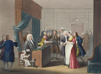 Sprawiedliwość triumfuje, ilustracja z „Hogarth Restored: The Whole Works of the sławny William Hogarth, ponownie grawerowany przez Thomasa Cooka”, wyd. 1812 (grawerowanie ręcznie kolorowane)