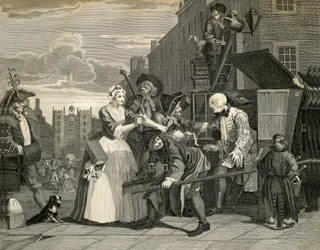 Sceny uliczne w Londynie, William Hogarth (1697-1764), rycina, Anglia