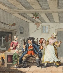 Powrót rolnika, ilustracja z „Hogarth Restored: The Whole Works of the sławny William Hogarth, ponownie grawerowany przez Thomasa Cooka”, wyd. 1812 (grawerowanie ręcznie kolorowane)
