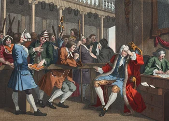 Pracowity „Prentice Alderman of London, bezczynny, który zakwestionował przed nim swój wspólnik, płyta X „Industry and Idleness, ilustracja z „Hogarth Restored: The Whole Works of the celebr