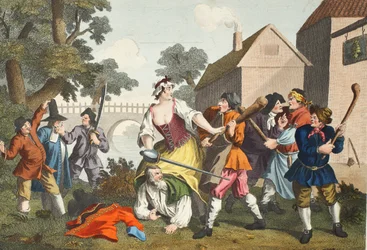 Rycerz poddaje się Trulli, z „Hudibras” Samuela Butlera (1612-80), ilustracja z „Hogarth Restored: The Whole Works of the sławny William Hogarth, ponownie grawerowany przez Thomasa Cooka”, wyd. 1812