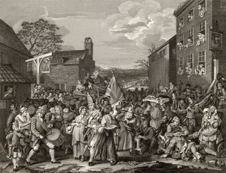 Marsz do Finchley, grawerowany przez T.E. Nicholson, z „Dzieła Hogartha”, opublikowane w 1833 r.