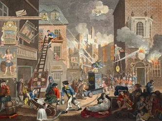 The Times, płyta I, ilustracja z „Hogarth Restored: The Whole Works of the sławny William Hogarth, ponownie grawerowany przez Thomasa Cooka”, wyd. 1812 (grawerowanie ręcznie kolorowane)