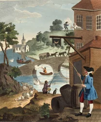 Znaczenie poznania perspektywy, ilustracja z „Hogarth Restored: The Whole Works of the sławnego Williama Hogartha, ponownie grawerowane przez Thomasa Cooka”, wyd. 1812 (grawerowanie ręcznie kolorowane)