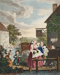 Pory dnia: wieczór, ilustracja z „Hogarth Restored: The Whole Works of the sławnego Williama Hogartha, ponownie grawerowane przez Thomasa Cooka”, wyd. 1812 (grawerowanie ręcznie kolorowane)