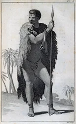 Człowiek Khoikhoi (Hottentot), z Podróży Le Vaillant w głąb Afryki przez Przylądek Dobrej Nadziei, w latach 1783