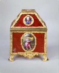 Szkatułka Jerzego III zawierająca zegarek krawędziowy w stylu Jamesa Coxa, ok. 1770 r