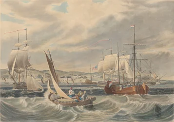Widok nowojorskiej kwarantanny na Staten Island, opublikowany w 1833 r.