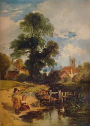 Scena rzeczna z dziećmi Młodzi wędkarze, 1843