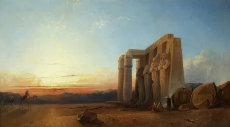 Ramesseum w Tebach, zachód słońca
