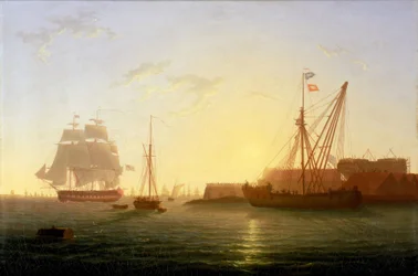 Przybycie HMS "Clyde" do Sheerness w Anglii rankiem 30 maja 1797 r., po ucieczce w środku nocy przed buntownikami z "Nore", dowodzonymi przez Richarda Parkera (1867-1897).