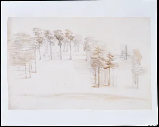 Chiswick, widok z wzniesienia nad Świątynią Orange Tree Garden (ołówek i umyć na papierze)