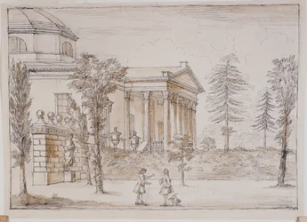Chiswick, widok willi od strony posągu Palladio (pióro i atrament oraz przemycie ołówkiem na papierze)