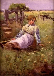 Kobieta na polu (akwarela na papierze)