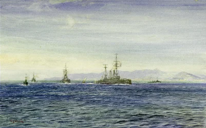 HMS "Albemarle", w Firth of Moray (Szkocja), trójkątnym wejściu do Morza Północnego, ten okręt wojenny służył podczas I wojny światowej jako łódź patrolowa dla Floty Kanału La Manche, a następnie służył jako lodołamacz, aby pomóc Archangelowi w 1916 r.