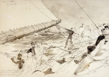 Na pokładzie niemieckiego jachtu cesarskiego "Meteor" (1902), z nazwiskami członków załogi, w tym cesarza Niemiec (Kaizer) Wilhelma II (Wilhelma II) (1859-1941), po prawej stronie.