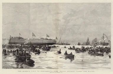 Wizyta królowej w Portsmouth, HMS Royal Arthur płynie po wodzie