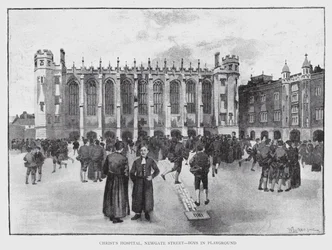 Szpital Chrystusa, Newgate Street, Boys in Playground (lito)