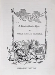 Strona tytułowa „Targowisko próżności, powieść bez bohatera” z autoportretem artysty i autora, wyd. 1848