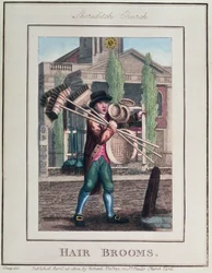 Miotły do włosów, Shoreditch Church, z „Cries of London”, wyd. Richarda Phillipsa (1778-1851) 1804