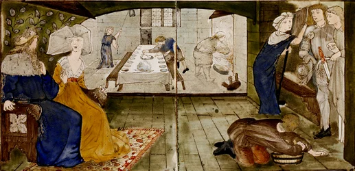 Szesnaście kafelków tworzy osiem ilustracji opowieści „Briar Rose”, 1862-1865. Artyści: William Morris, Sir Edward Coley Burne-Jones.