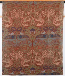Paw i smok, ręcznie tkana zasłona skośna, Morris & Co., 1878