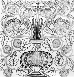„Doniczka z kwiatami”, haftowany panel zaprojektowany przez Williama Morrisa (1834-96) i wykonany przez May Morris
