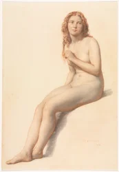 Akt kobiecy, siedzący, widok w trzech czwartych z przodu, 1859.