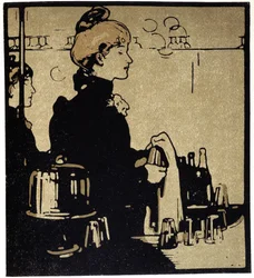 Młoda barmanka, Londyn - w „Typach Londynu” Williama Nicholsona (1872-1949), wyd. Floury