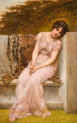 Portret młodej kobiety siedzącej na marmurowym siedzeniu, 1882.