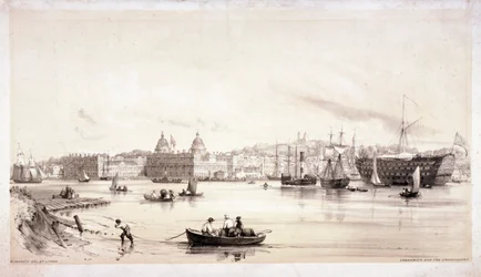 Widok na Greenwich po drugiej stronie Tamizy, Londyn, c1841.