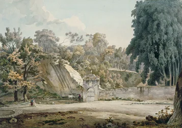Park Gateway i Fontanna (akwarela na papierze)