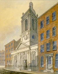 Widok na północno-wschodni kościół St Peter-le-Poer i Old Broad Street, City of London, 1815