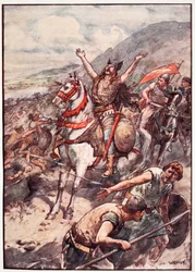 If Thou give Me Victory Over These Foes I Will Be Baptised In Thy Name", płyta z "The Story of France" Mary MacGregor, 1920 (litografia kolorowa)