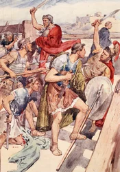 Pościg za Gajuszem Grakchusem, ilustracja z "Żywotów Plutarcha dla chłopców i dziewcząt", powtórzona przez W.H. Westona, Londyn ok. 1910 r. (litografia kolorowa)