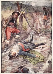 „Dzisiaj upadł mężczyzna, który oddał cześć człowiekowi”, ilustracja z „Historii Francji opowiedzianej chłopcom i dziewczętom” Mary MacGregor, 1920