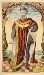 Henryk IV z Francji, z nHonor Military i Civill, William Segar, wyd. Robert Barker, Londyn, 1602 (ręcznie barwiony grawerunek)