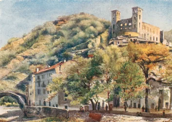 Dolceacqua, z zamkiem Doria (kolorowa litografia)
