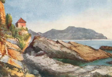Skały na brzegu, Nervi (kolorowa litografia)