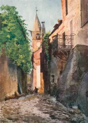 Ulica w Villanuova, niedaleko Albengi (kolorowa litografia)