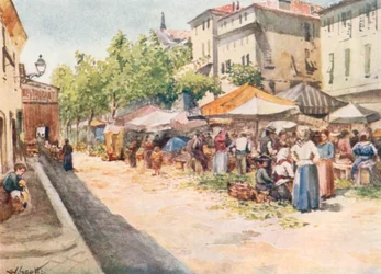 Targ warzywny, Nicea, widok na zachód (kolorowa litografia)