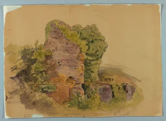 Baza wieży, szkic ruin w lesie