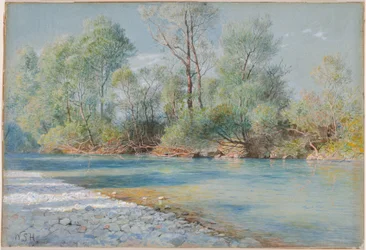 Rzeka Traunstein na drodze do Empfig, Bawaria, około 1893-96 (akwarela i gwasz na niebieskim papierze)