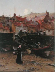 Nabrzeże w Staithes, Yorkshire (olej na płótnie)