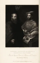 Portret Sebastiano del Piombo, włoskiego malarza okresu wysokiego renesansu i wczesnego manieryzmu, około 1485-1547, z kardynałem Ippolito de