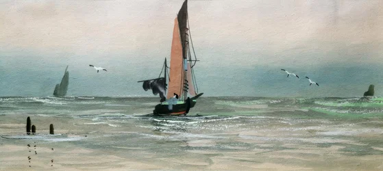 Pejzaż morski”, akwarela, 10,6 × 23,8 cm