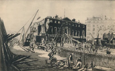 Wyburzenie domu w Devonshire, 1927.