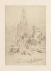 Centrum Manhattanu od strony East River, z budynkiem Woolworth Building